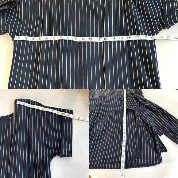 Vtg 80's Nancy Johnson Navy & Cream Striped 100% Silk Midi Dress W/ Button Back - Picture 8 of 9